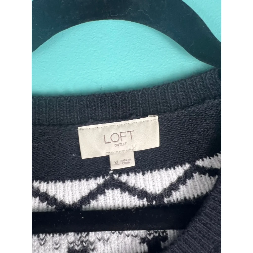 Women's LOFT Outlet Black White Fair Isle Long Sleeve Sweater Dress XL